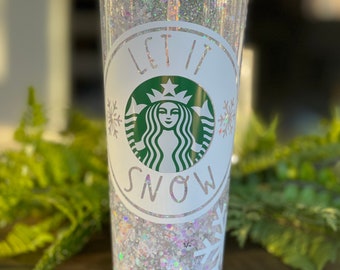 Snowflake snow Starbucks snowglobe cold cup tumbler color changing decals snowflakes glitter christmas holiday