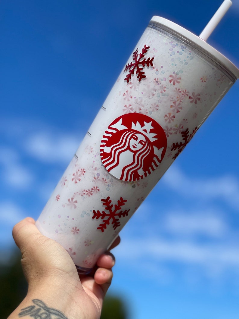 Peppermint Snowflake Snowglobe Tumbler, Glitter Double Walled Acrylic Tumbler zdjęcie 6