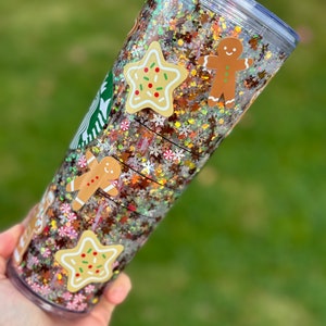 Gingerbread Snowglobe Tumbler, Glitter Acrylic Double Walled Tumbler image 2