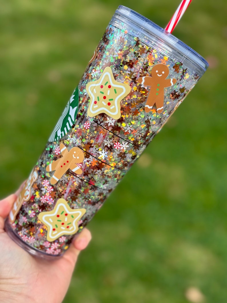 Gingerbread Snowglobe Tumbler, Glitter Acrylic Double Walled Tumbler image 2