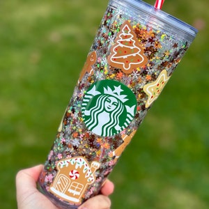 Gingerbread Snowglobe Tumbler, Glitter Acrylic Double Walled Tumbler image 1