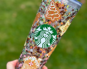 Gingerbread Snowglobe Tumbler, Glitter Acrylic Double Walled Tumbler