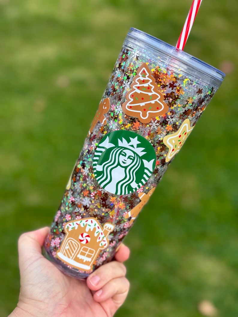 Gingerbread Snowglobe Tumbler, Glitter Acrylic Double Walled Tumbler image 1