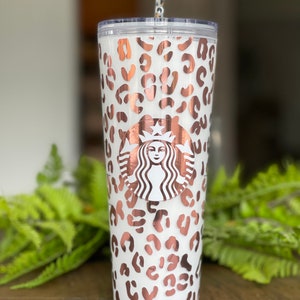 Rose Gold Leopard Glitter Snowglobe Tumbler, Double Walled Acrylic Cup