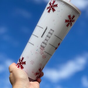 Peppermint Snowflake Snowglobe Tumbler, Glitter Double Walled Acrylic Tumbler zdjęcie 4