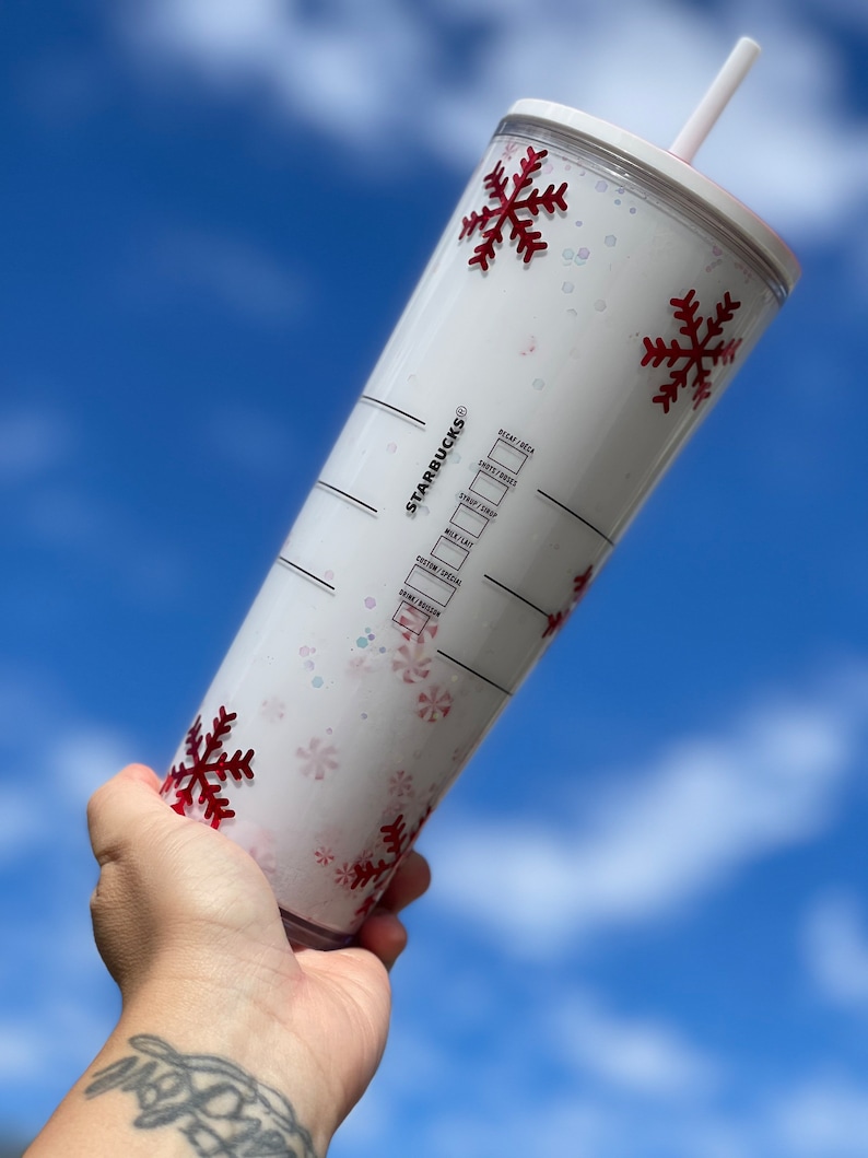 Peppermint Snowflake Snowglobe Tumbler, Glitter Double Walled Acrylic Tumbler zdjęcie 4