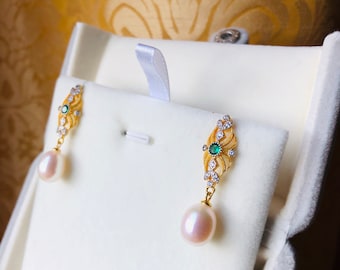 18K Gold Plated Pearl Drop Earrings – Natural Freshwater Pearl Dangles