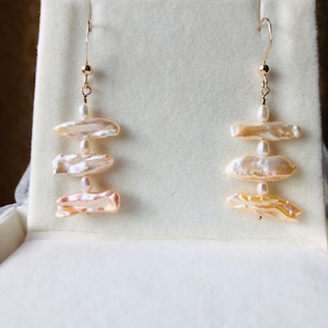Handmade baroque pearl earrings, rice pearls. 14k gold wired, unique pearl earrings