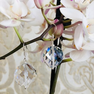 Moonlight on the Lake. Handmade Swarovski clear twist bead earrings with seed pearls,  Sterling Silver