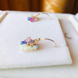 Opal Ruby Tanzanite Earrings · Gold Filled Gemstone Drops