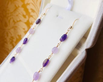Handmade 14k Gold-Filled Amethyst Dangle Earrings, 7.7cm