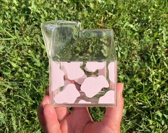 Milk Carton - Glass Custom Pink Cow Print