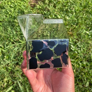 Milk Carton - Glass Custom Black Cow Print