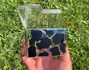 Milk Carton - Glass Custom Black Cow Print