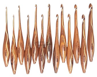 Wooden Crochet Hooks Set of 13-3.5mm to 12mm - Rosewood Crochet Hooks - Ergonomic for Arthritic Hands Crocheting & Knitting - Christmas Gift
