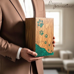 Pfotenabdruck Holzurne für Haustier-Asche - Handgefertigte Urne für Hunde-Asche - Hunde-Gedenk-Urne - Andenken-Urne für Katzen-Asche