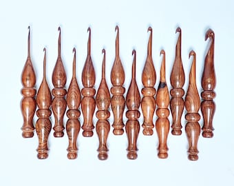 Wooden Crochet Hooks Set of 13-3.5mm to 12mm - Rosewood Crochet Hooks - Ergonomic for Arthritic Hands Crocheting & Knitting - Christmas Gift