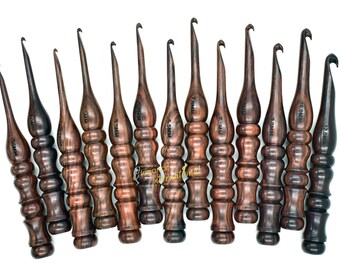 Wooden Crochet Hooks Set of 13-3.5mm to 12mm - Rosewood Crochet Hooks - Ergonomic for Arthritic Hands Crocheting & Knitting - Christmas Gift