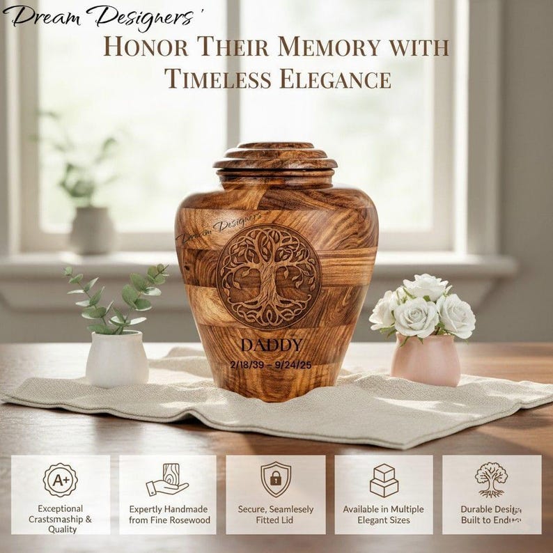 Tree of Life Wooden Urn for Human Ashes – Handmade Custom Cremation Urn ...