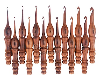 Wooden Crochet Hooks Set of 13-3.5mm to 12mm - Rosewood Crochet Hooks - Ergonomic for Arthritic Hands Crocheting & Knitting - Christmas Gift