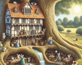 Mice in Treehouse Cross Stitch Pattern – Oak Grove (Digital Download)