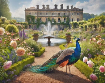 English Manor with Peacock (cross stitch pattern only)