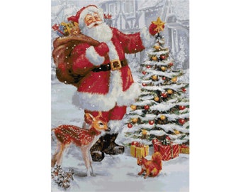 Christmas Santa in Snow - counted cross stitch pattern