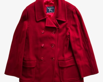 Vintage 80s Women's Burberry Wool & Camel Hair Red Double Breasted Coat