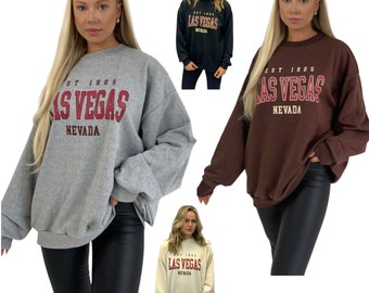 Women's sweatshirt baggy est 1905 las vegas nevada printed oversized top outerwear holidays and traveling ladies baggy tops one size 10-18