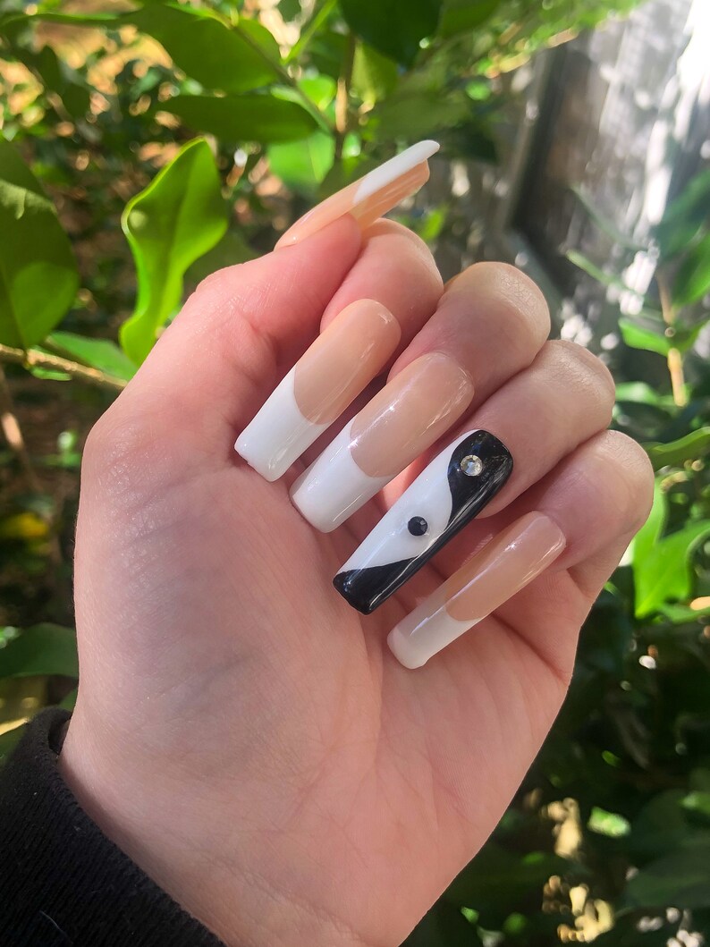 Yin Yang Nails French Tip Nails Black and White Nails Nails Etsy