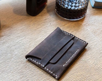 Portefeuille personnalisé fait main, portefeuille en cuir mince avec poche avant pour hommes