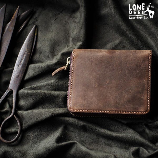 Engraved Leather Zipper Wallet for Women: Handmade Chestnut Wallet