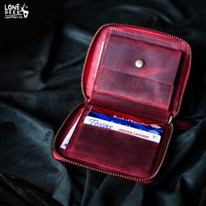 Personalized Handmade Women's Wallet - Genuine Leather Cherry Color Wallet for Mom- Mother's Day Gift by Lone Deer Leather