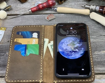 Lone Deer Leather iPhone 12 Pro Folio Flip Étui en cuir fait main