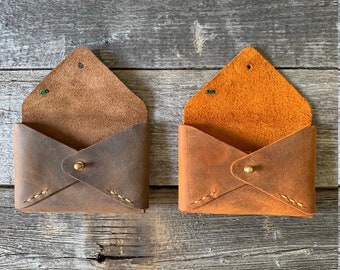 Porte-cartes en cuir Geniune minimaliste personnalisé en cuir de cerf solitaire