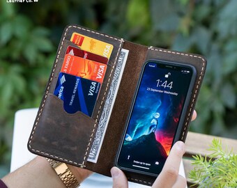 Custom Full Grain Leather Galaxy S23 Wallet Case - Handmade