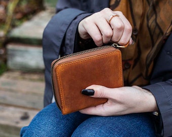 Portefeuille en cuir véritable fait main pour femmes en cuir de cerf Lone Deer