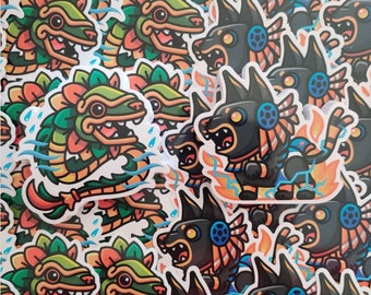 2 Stickers - Quetzalcoatl & Xolotl (Aztec Gods)