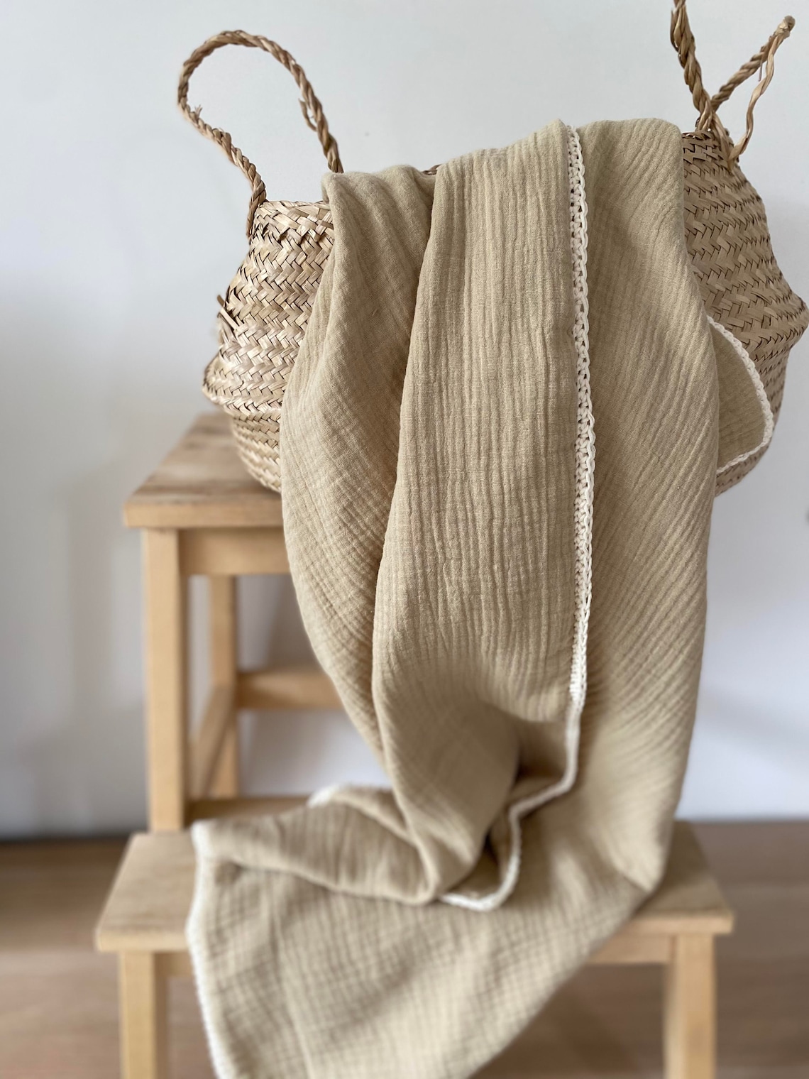 Baby Muslin Blanket Summer Blanket Crochet Edges Etsy