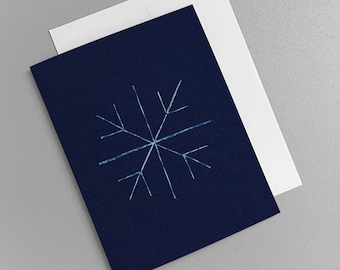 Geometric Stitched Snowflake Christmas Cards, Modern Minimalist Blue Holiday Set