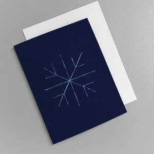 Modern snowflake holiday cards, set of 6, geometric blue snow Christmas cards, minimalist christmas card design, stitched winter card image 1