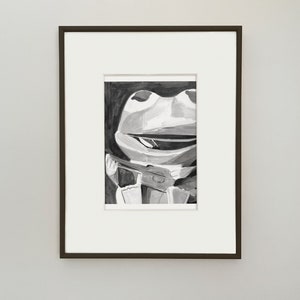 Kermit art, Kermit the frog playing banjo black and white ink painting, muppet inkwash, watercolor giclee print, 8x12