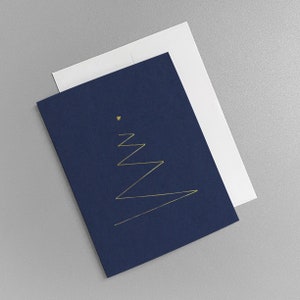 Cartes de Noël modernes pour arbres de Noël, lot de 6, cartes de Noël géométriques dorées pour arbres à feuilles persistantes, carte de Noël minimaliste, sapin cousu