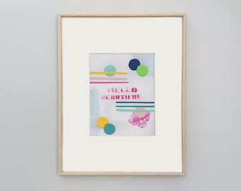 Hello beautiful print, collage playroom art, girls empowering print, colorful nursery decor, modern kid room, affirmations, typography print