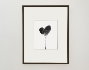 Dripping Heart Watercolor Giclee Print, Black and White Love Art (8x10)