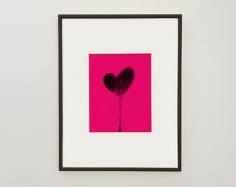 Black dripping heart watercolor on pink background, black heart art, love wall art, black and white bedroom decor, giclee print, 8x10