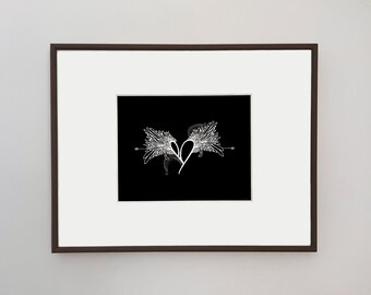 Art Nouveau Heart With Feathers Giclée Print, Boho Bedroom Decor (10x8)