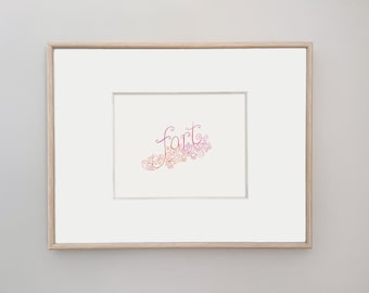 Funny Fart Art Print, Bathroom Humor Sign, Pink & Red Giclee, 10x8
