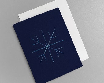 Geometric Stitched Snowflake Holiday Card, Modern Minimalist Design