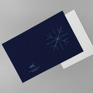 Modern snowflake holiday cards, set of 6, geometric blue snow Christmas cards, minimalist christmas card design, stitched winter card image 2
